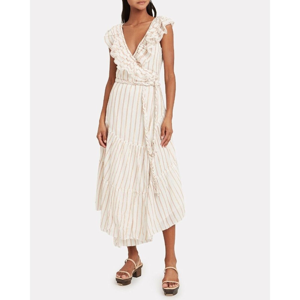 Apiece Apart White and Tan Striped Maxi Dress